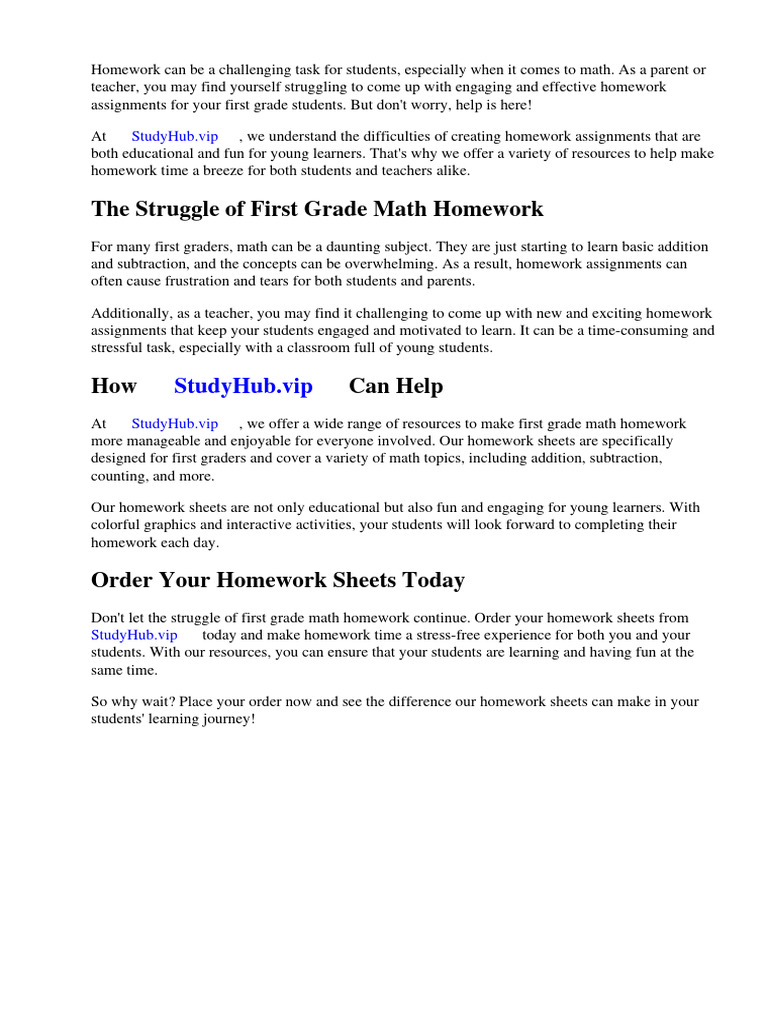 Homework Sheet First Grade Math | PDF | Mathematics | Worksheet