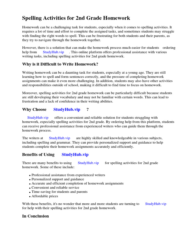 Spelling Activities for 2nd Grade Homework | PDF | Phonics | Homework
