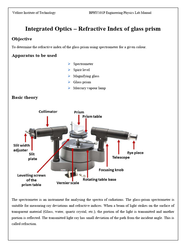 Refractive Index of Glass Prism Experiment | PDF | Refractive Index ...
