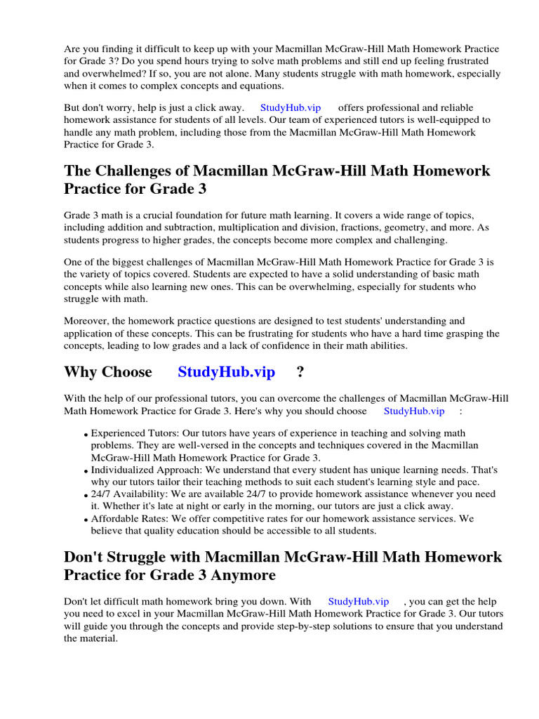 Macmillan Mcgraw-Hill Math Homework Practice Grade 3 | Download Free