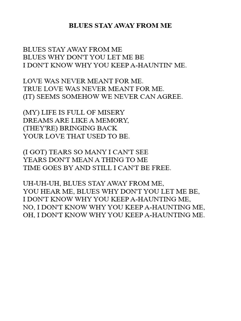 Blues Stay Away From Me Lyrics | PDF | Mystery, Thriller & Crime Fiction