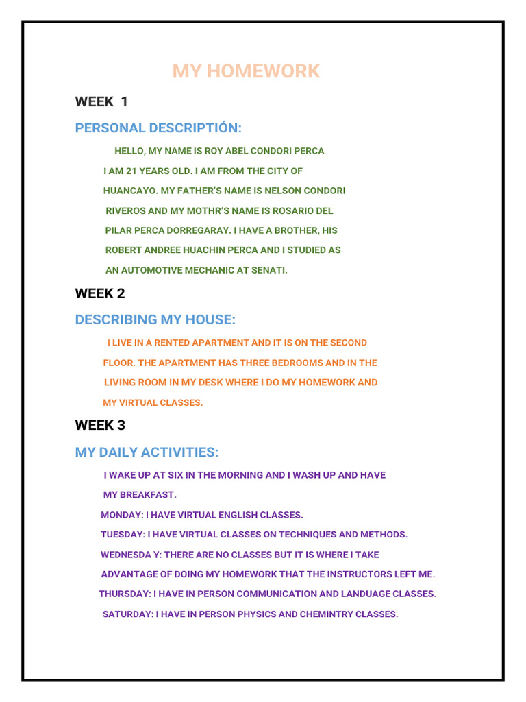 My Homework and Daily Activities | PDF
