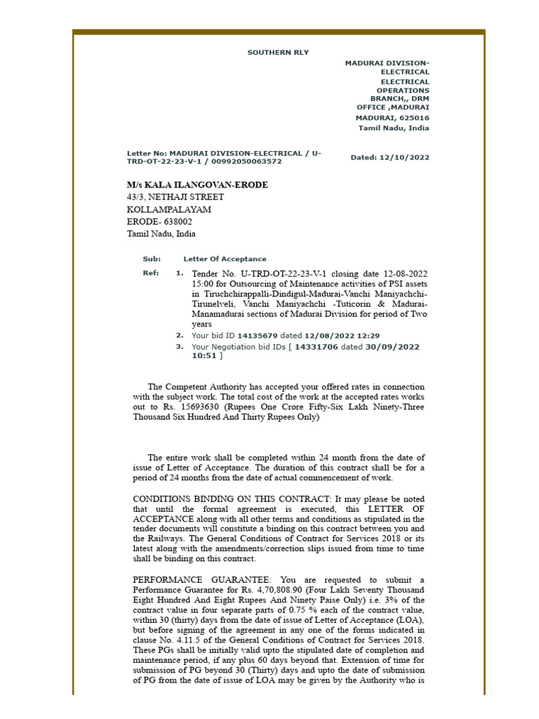 Acceptance of Electrical Outsourcing Bid | PDF | Electrical Engineering ...