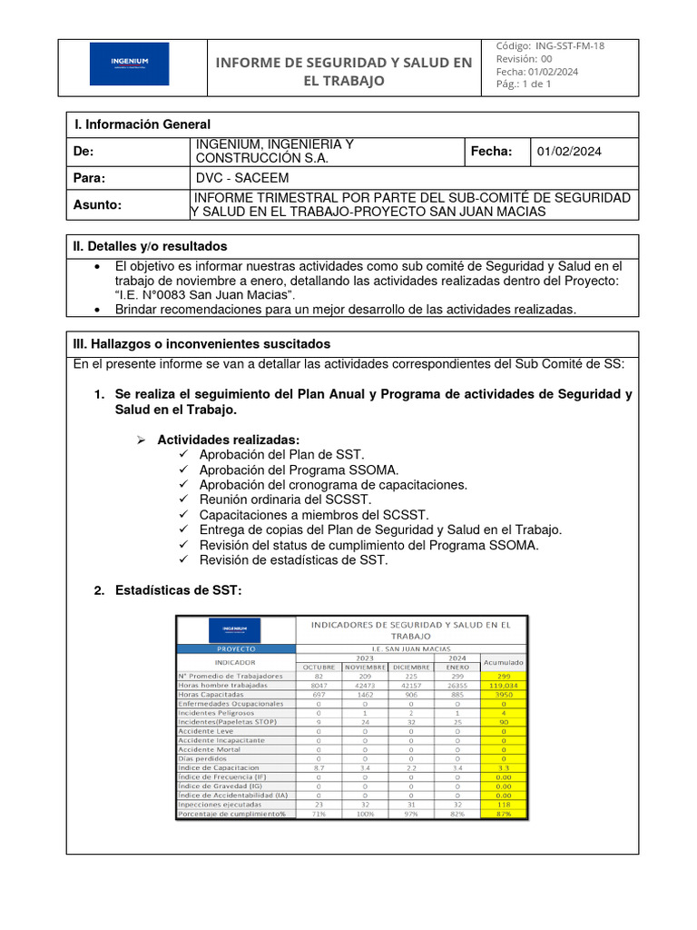 Informe Trimestral de Seguridad SST 2024 | PDF | Finanzas y dinero ...