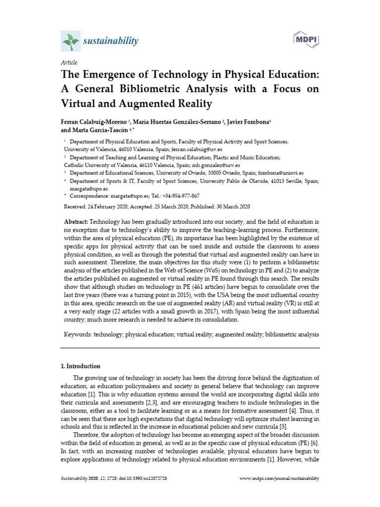 Technology in Physical Education: VR & AR Analysis | PDF | Augmented ...