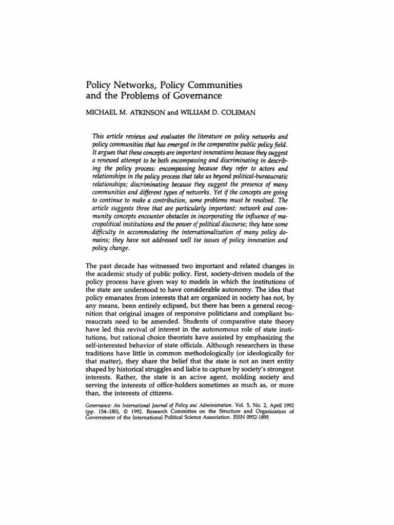 Policy Networks Policy Communities and T | PDF