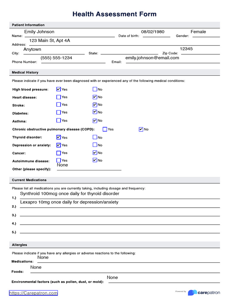 health-assessment-example | PDF | Asthma | Cardiovascular Diseases
