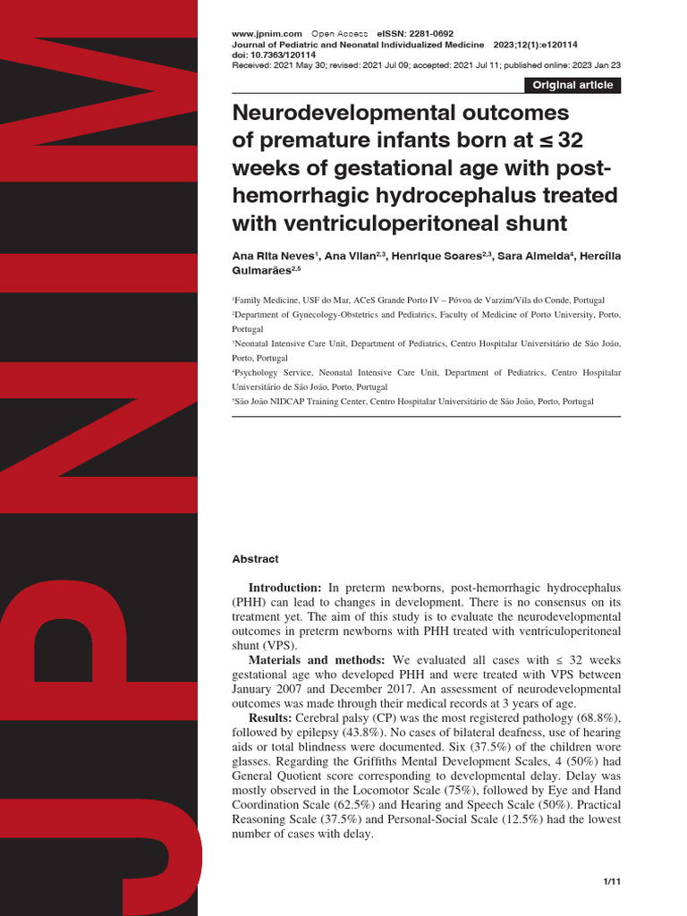 WOS - Neurodevelopmental outcomes of premature infants born at ≤ 32 ...