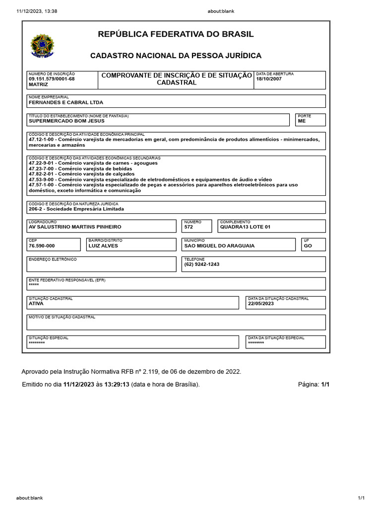 Comprovante de Inscrição Cadastral | PDF | Brasil