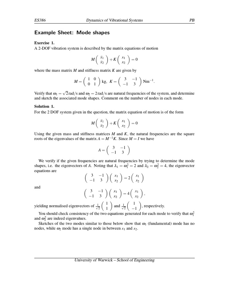 Solutions Mode Shapes | PDF | Eigenvalues And Eigenvectors | Normal Mode