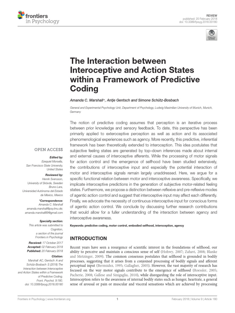 Interoception and Action States in Predictive Coding | PDF | Perception ...