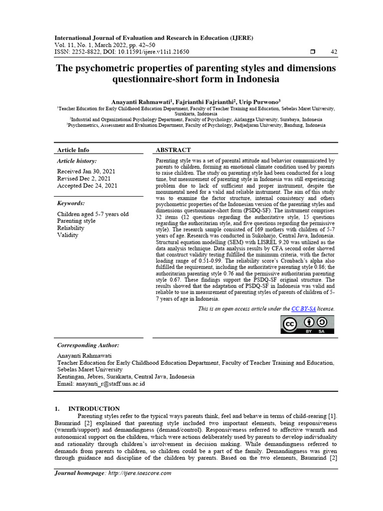 Psychometric Analysis of Parenting Styles in Indonesia | PDF ...