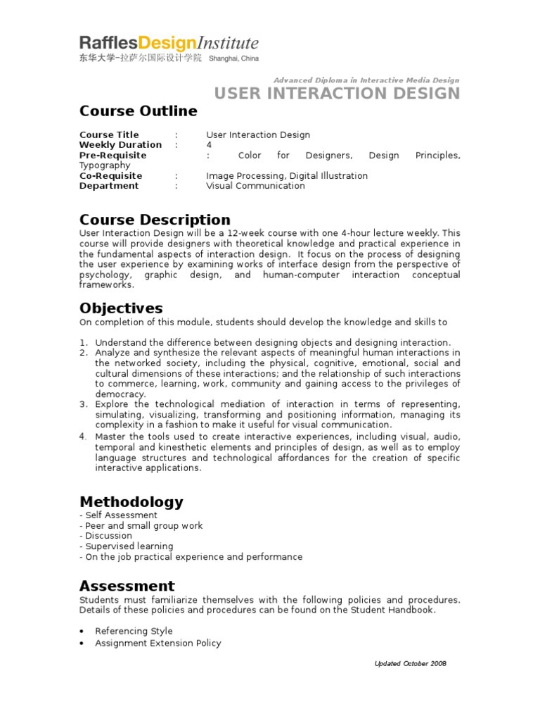 UID: Course Outline | Human–Computer Interaction | Design