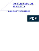 Letters For Issue On 19.07.2011: 1. Be Noc/Test Licence