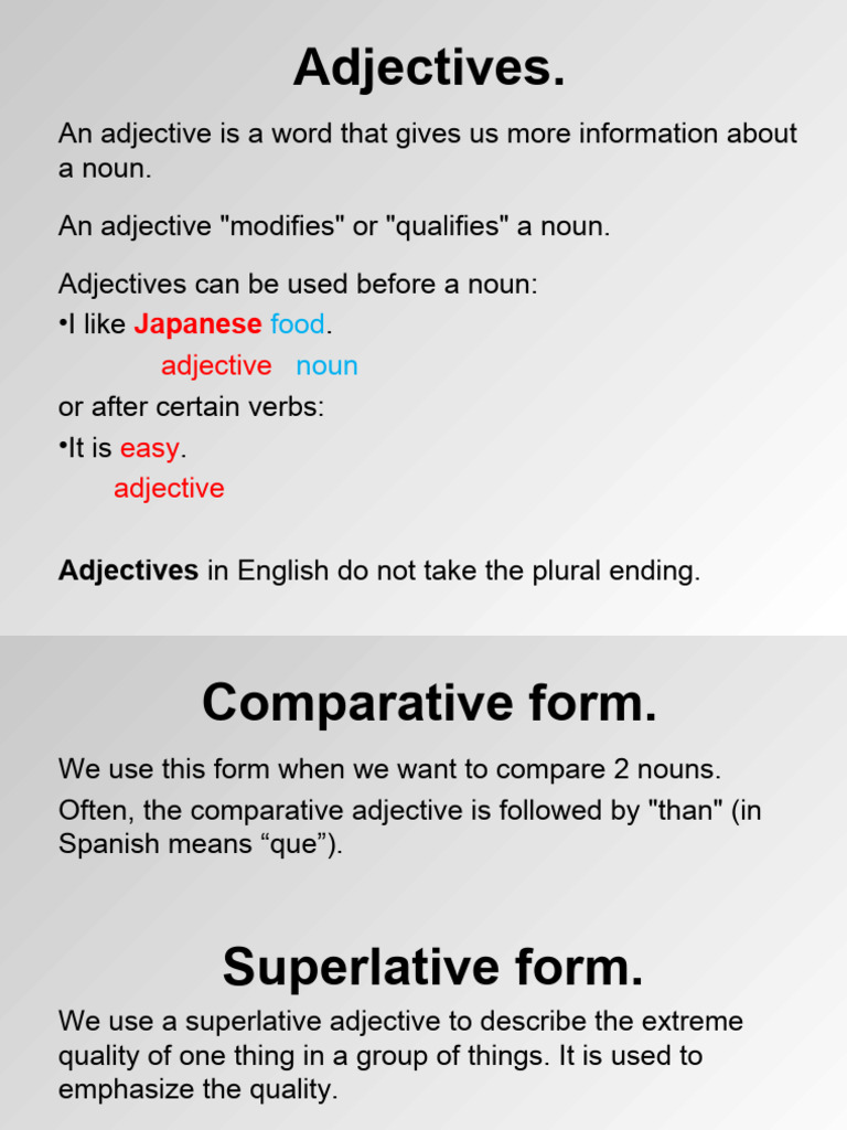 Understanding Adjectives and Their Forms | PDF | Adjective | Syntax