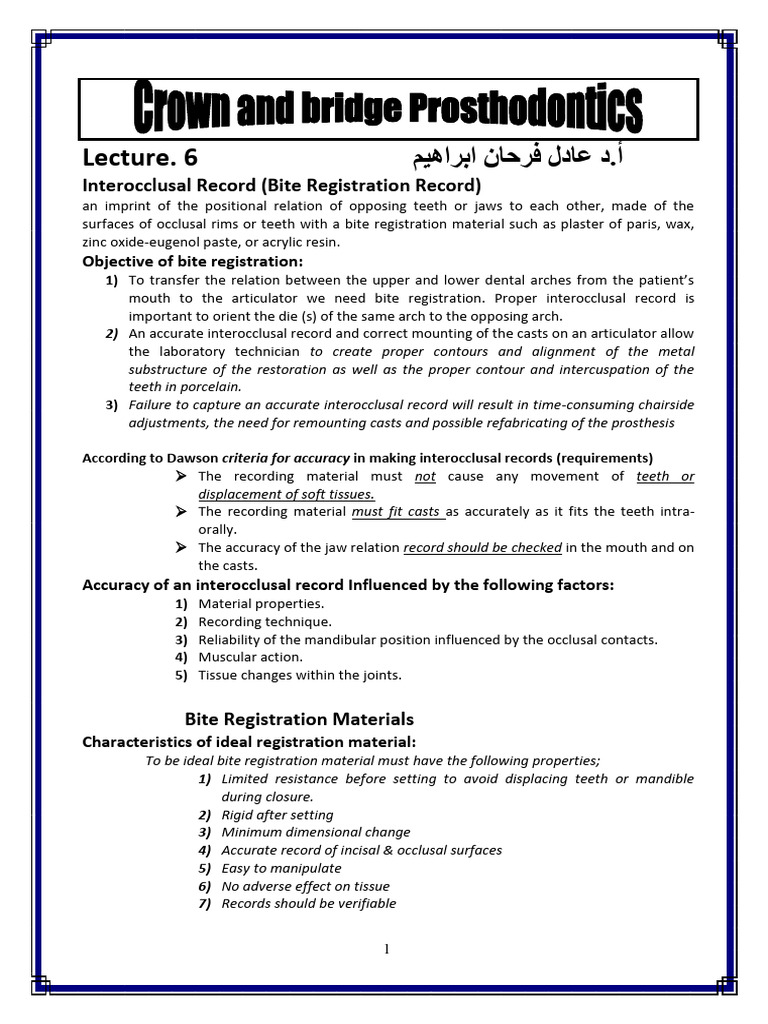 Interocclusal Record (Bite Registration Record) Download Free PDF