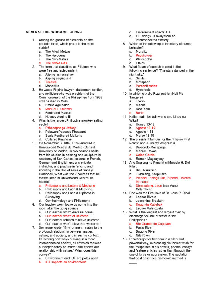 BPED General Education Review Questions | PDF | Educational Assessment ...