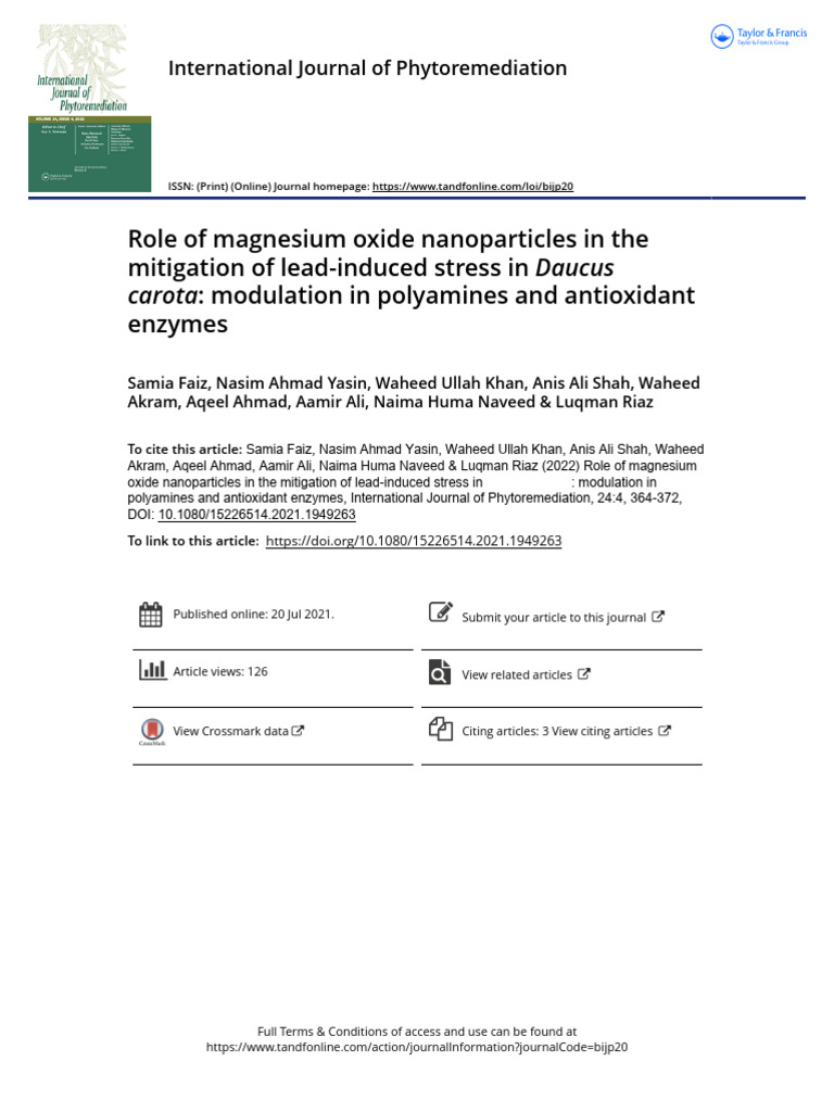 Magnesium Oxide Nanoparticles PDF Fertilizer Superoxide Dismutase