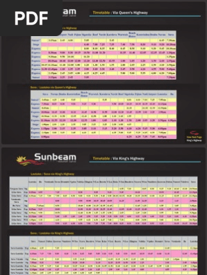 Sunbeam Timetable