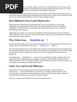 Homework Menu for First Grade