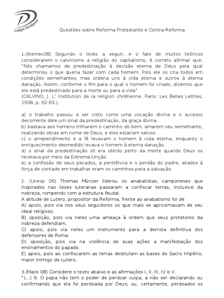 Monte Uma Ficha Sobre A Reforma Protestante Segundo O Roteiro