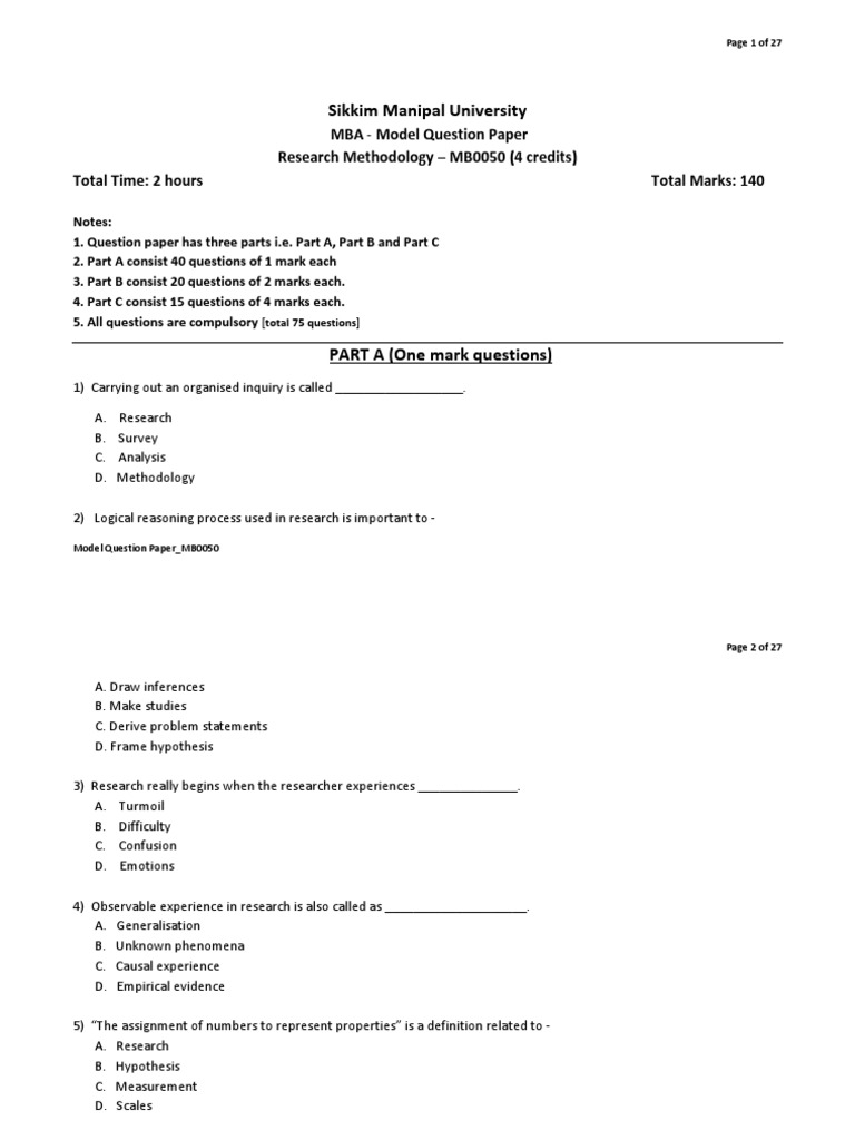 MB0050 Research Methodology MQP | PDF | Level Of Measurement | Sampling ...