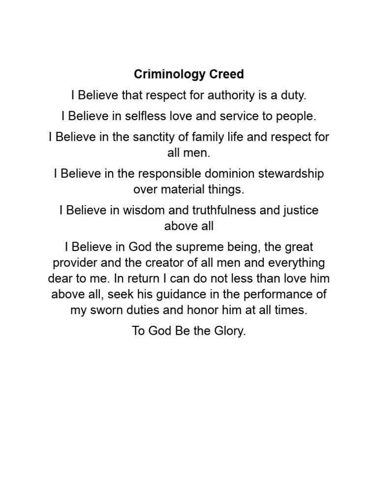 Criminology Creed: Core Beliefs | PDF