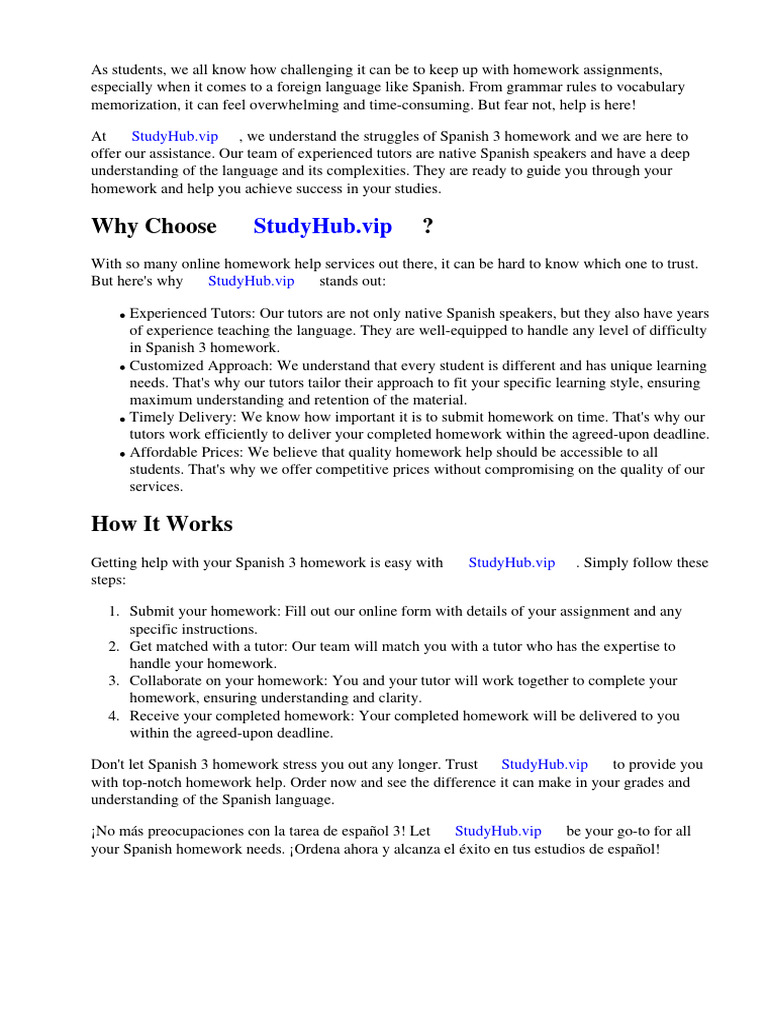 Expert Help for Spanish 3 Homework | PDF | Homework | Linguistics