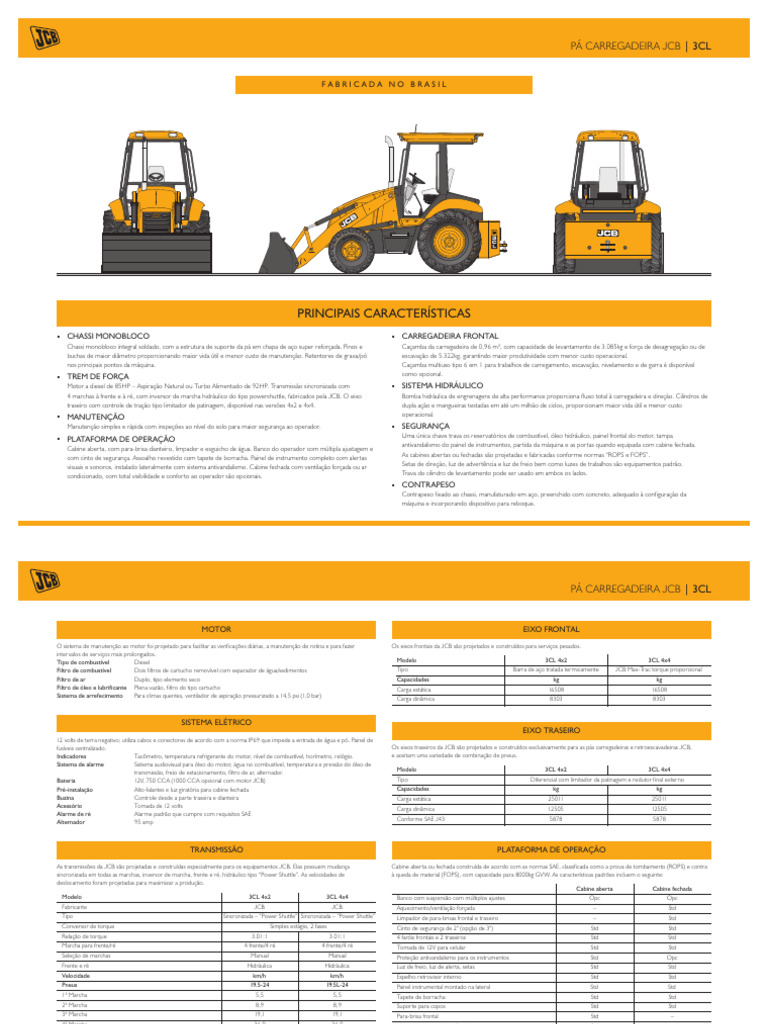 Manual da Pá Carregadeira JCB 3CL | PDF | Motores | Eixo