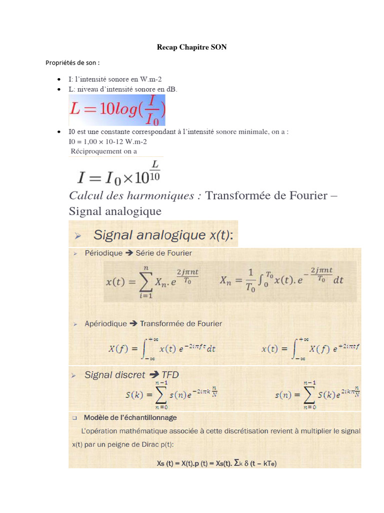 Recap Chapitre SON | PDF | Compression de données | Son numérique