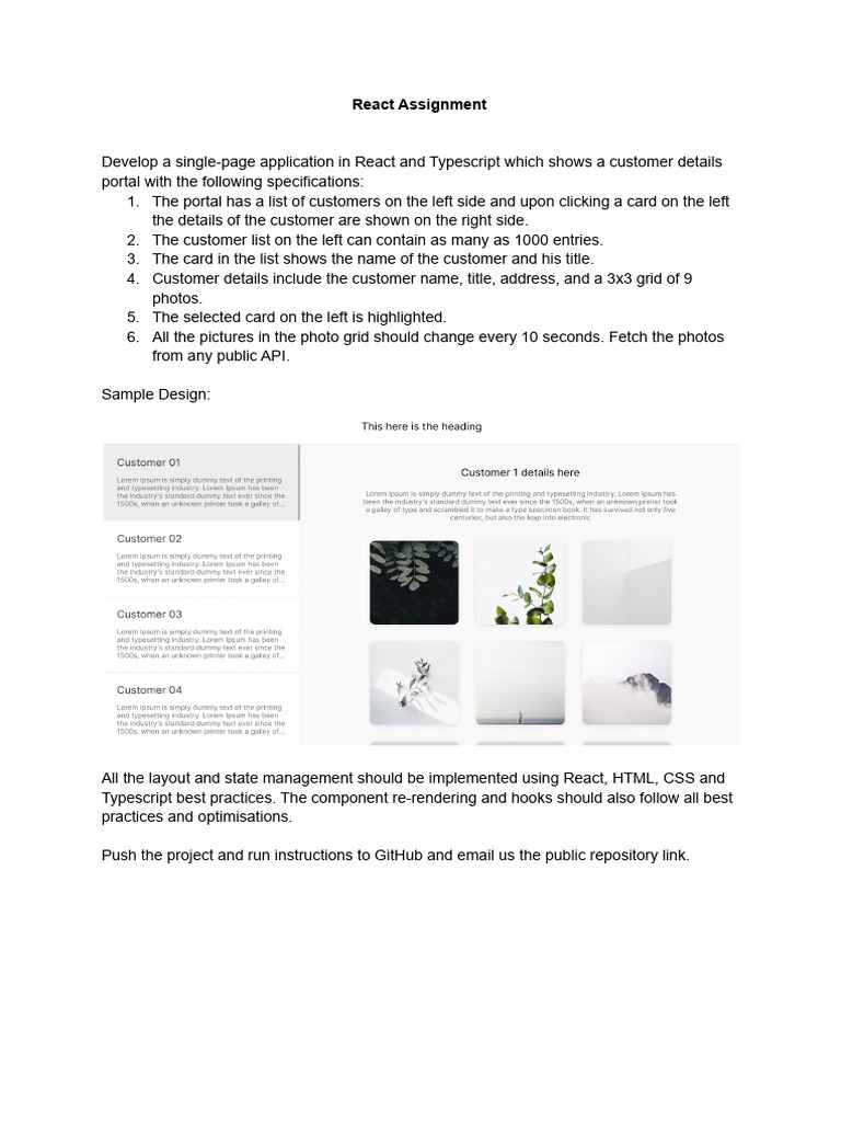 React Customer Portal App Assignment | PDF