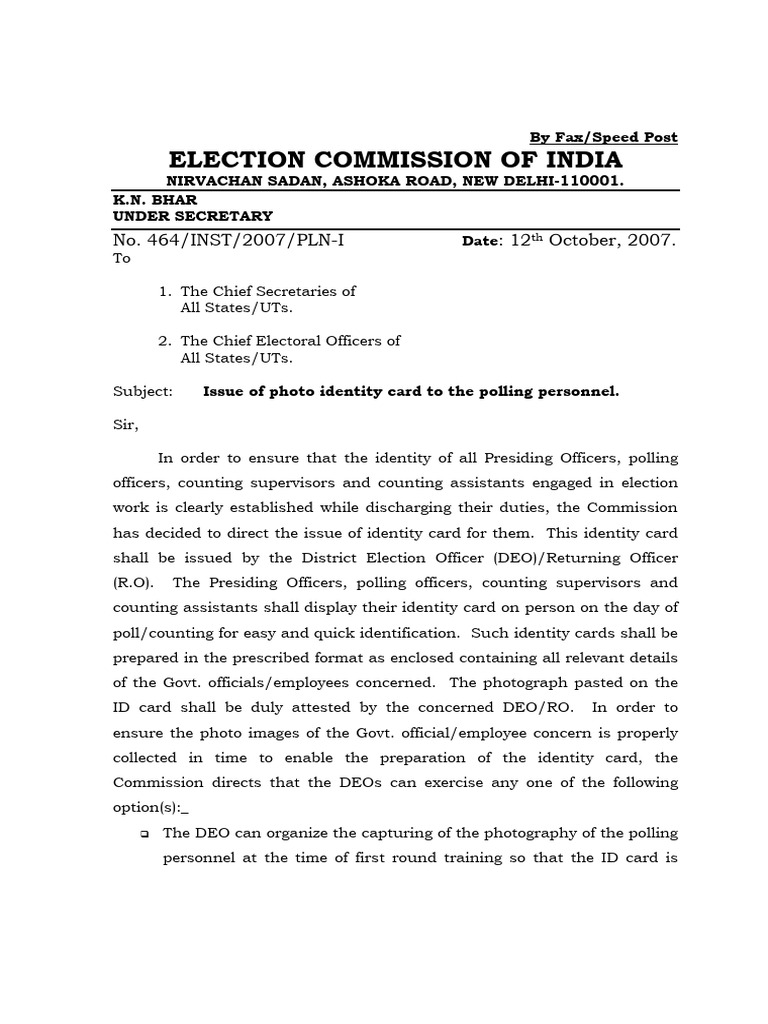 Identity Cards for Polling Personnel | PDF | Identity Document | Governance