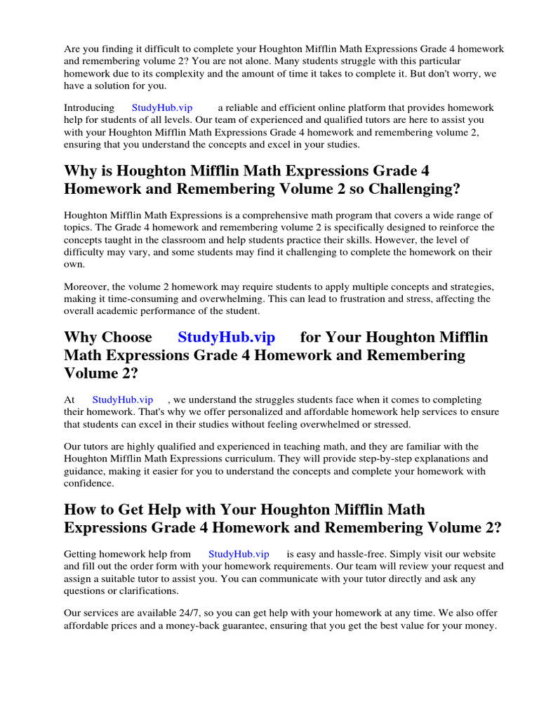 Houghton Mifflin Math Expressions Grade 4 Homework and Remembering