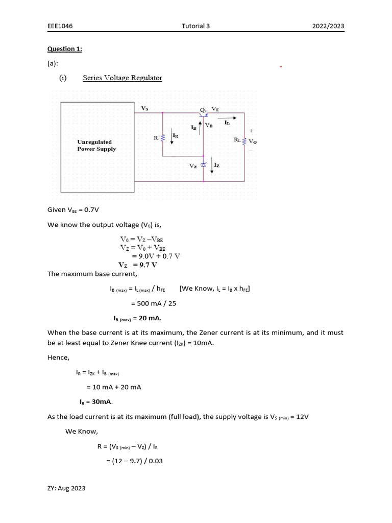 Series and Shunt Voltage Regulator Analysis | PDF | Electronic ...