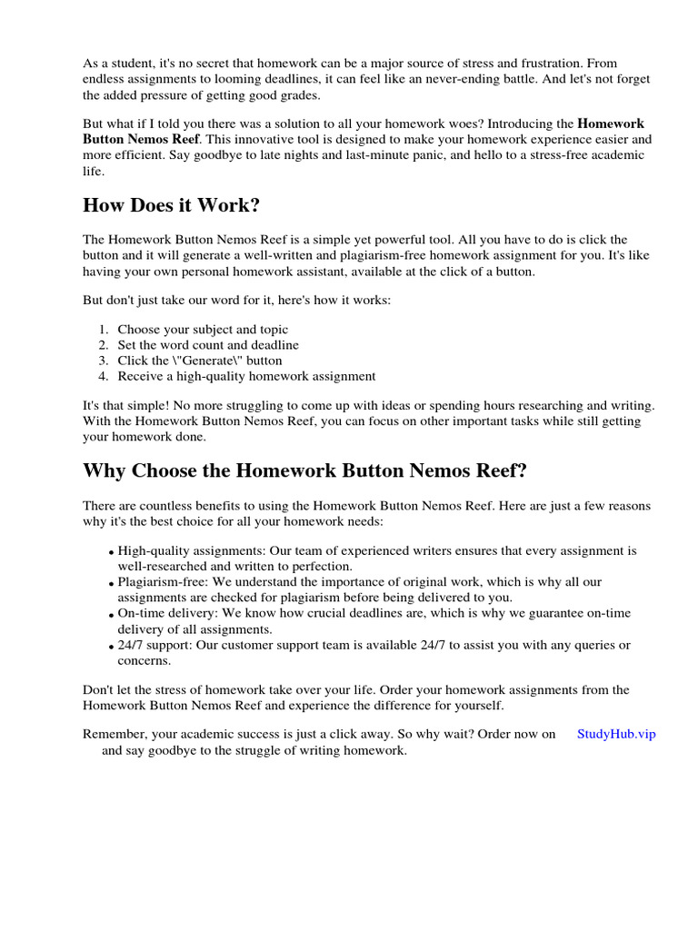 Homework Button Nemos Reef PDF Homework Android (Operating System)