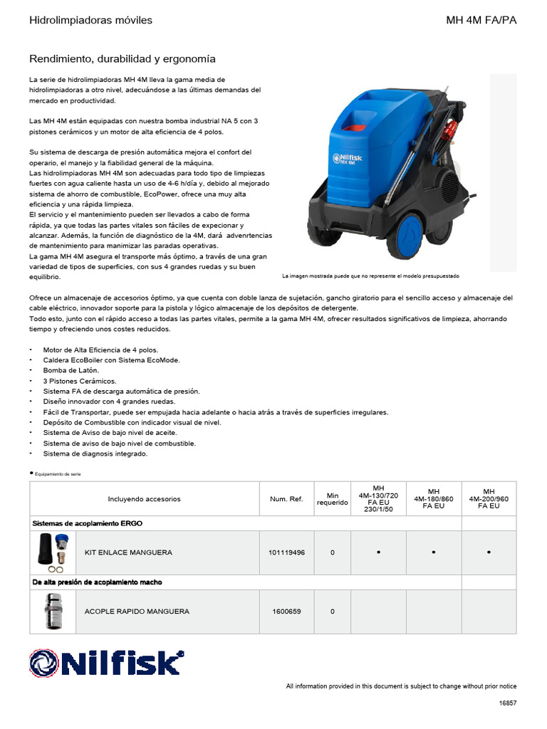 Hidrolimpiadoras Nilfisk MH 4M Eficiencia Y Ergonom a PDF Motores 
