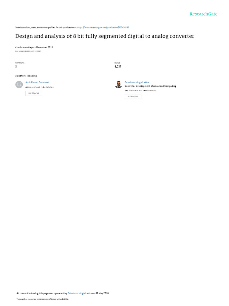 Design And Analysis Of 8 Bit Fully Segmented Digital To Analog 