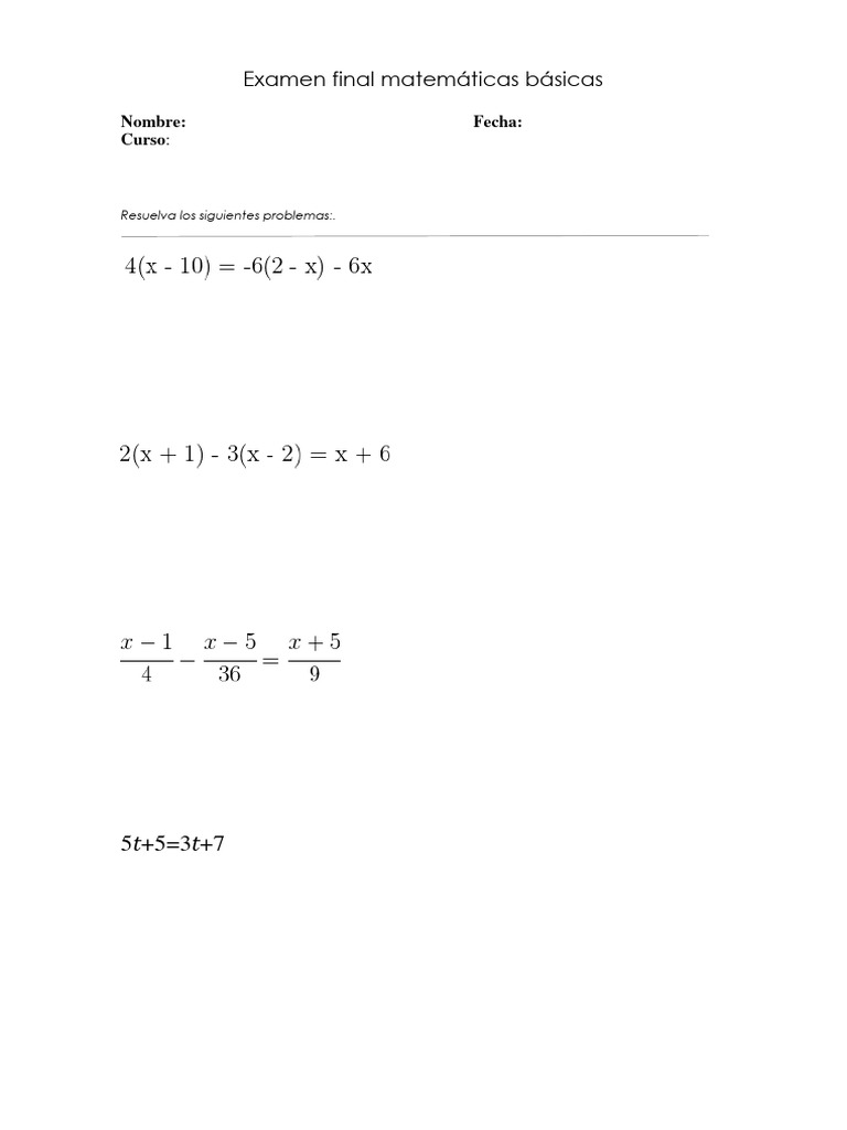 examen final mate basicas | PDF