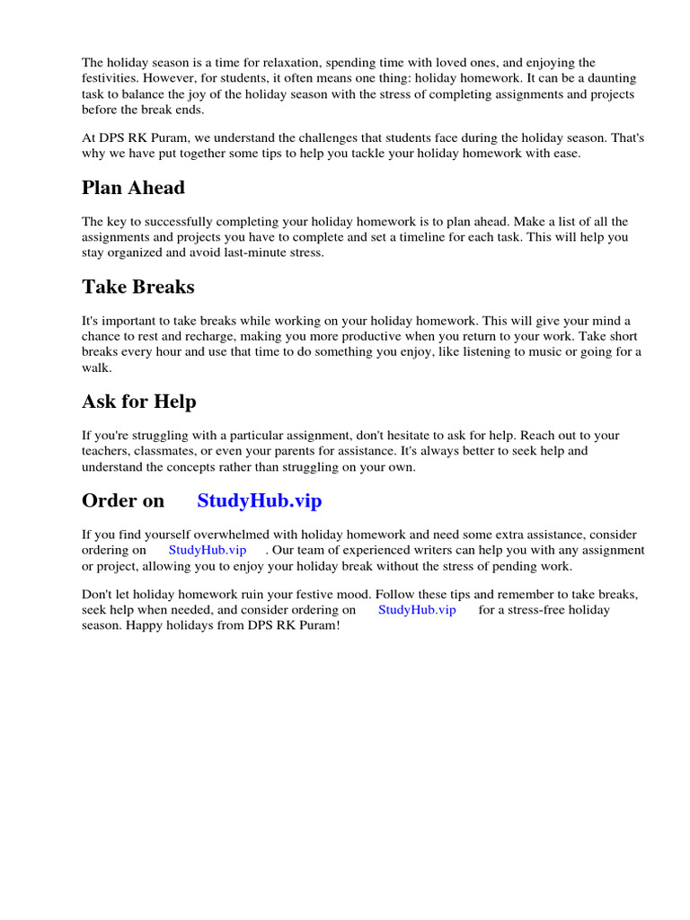 Dps Summer Holiday Homework