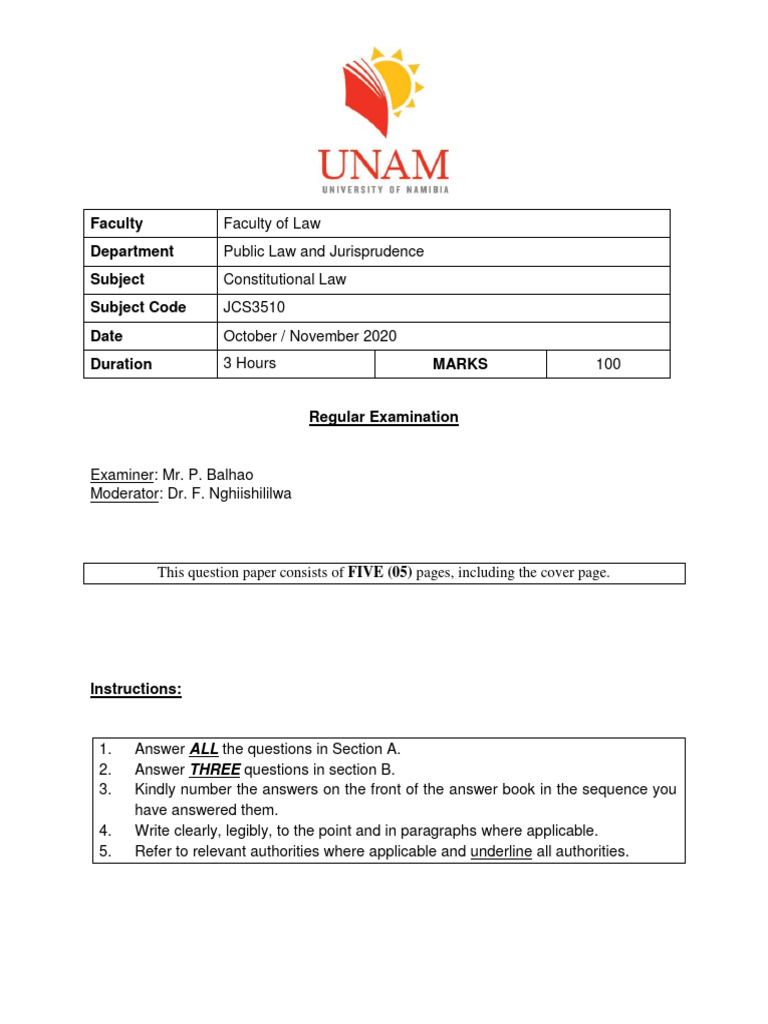 Constitutional Law Exam Paper 2020 | PDF | State Of Emergency ...
