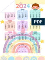 Documento A4 Calendario 2024 Infantil Colorido Pastel