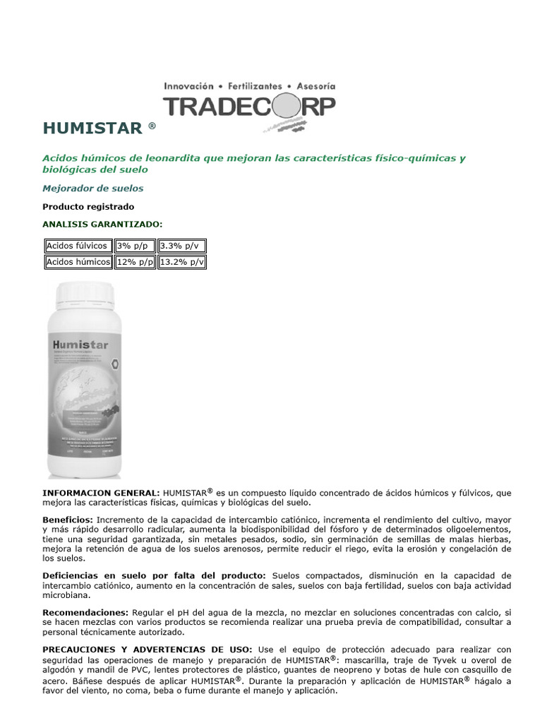 FT - HUMISTAR | PDF | Agua | Suelo