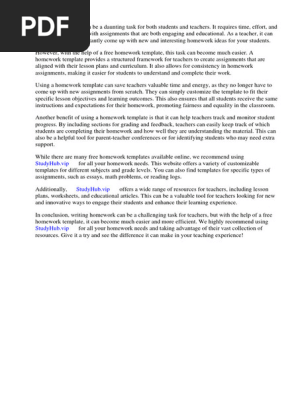 Free Homework Template for Teachers