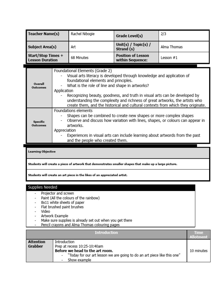 Psii Art Lesson 1 1 Pdf Cognition
