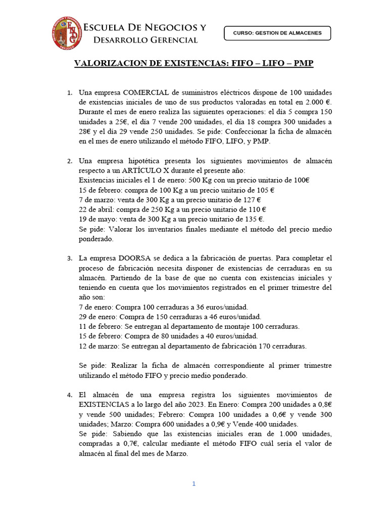 Semana 7. Práctica Calificada. Valorización de Existencias. FIFO - LIFO ...