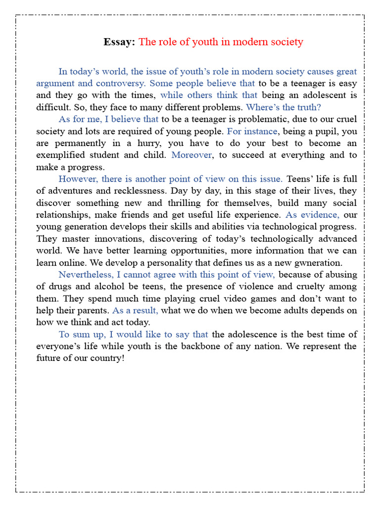 Essay. The Role of Youth in Modern Society | PDF
