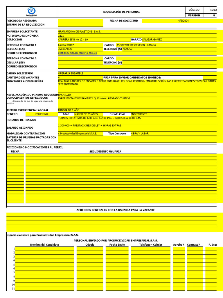 Requisici n de personal versi n 8 tecnico de inyeccion y soplado pdf