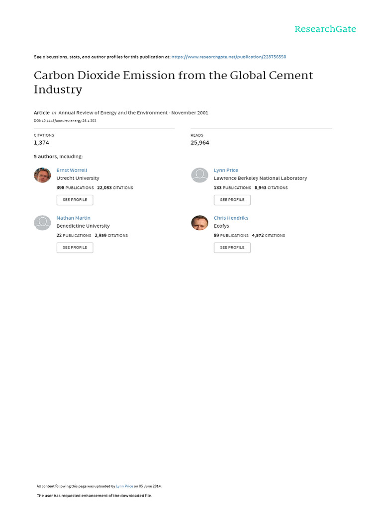 Carbon Dioxide Emission From The Global Cement Ind | PDF | Cement ...