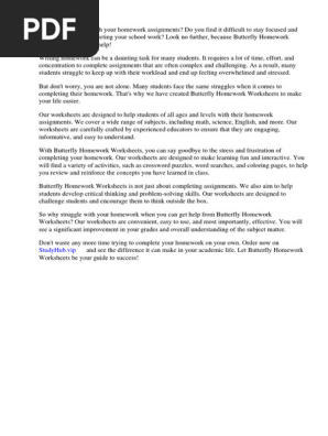 Butterfly Homework Worksheets