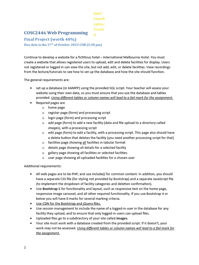 Hotel Website Project Requirements | PDF | Bootstrap (Front End ...